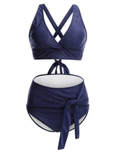 Women's Swimwear Bikini 2 Piece Plus Size Swimsuit Lace up Open Back Printing High Waisted for Big Busts Leopard Pure Color Leopard Black Blue Orange Padded V Wire Bathing Suits New Vacation Sexy